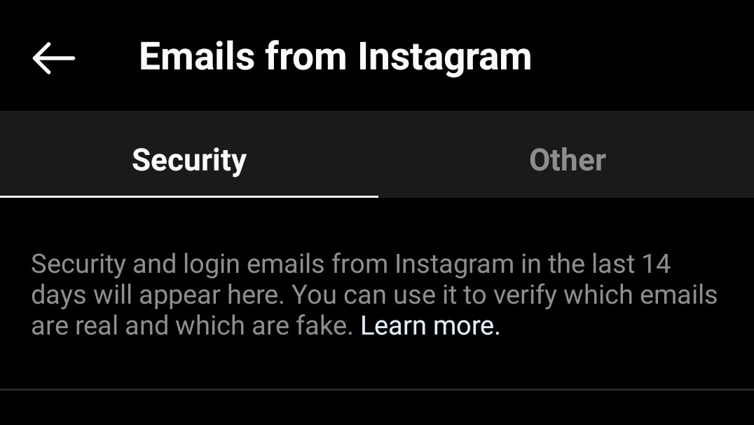 Check recent emails sent by Instagram