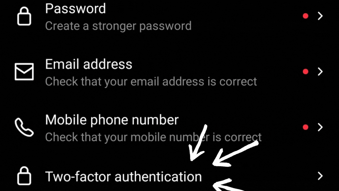 Under Security Chekup, open Two-factor authentication